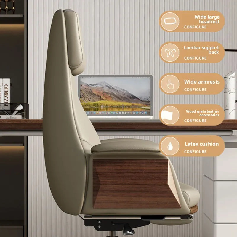 Genuine Leather Office Chair Executive — Black | KIMLUD