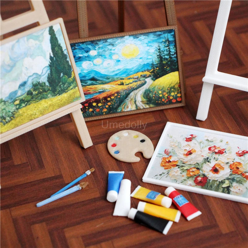 PVC Dollhouse Miniature Palette Easel Set One Twelfth Scale — Ivory | KIMLUD