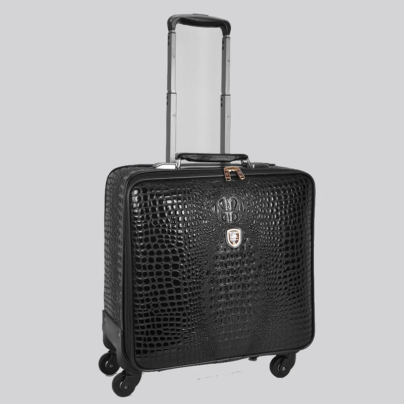 Suitcases Crocodile Pattern Leather Rolling Spinner Wheels — Brown | KIMLUD