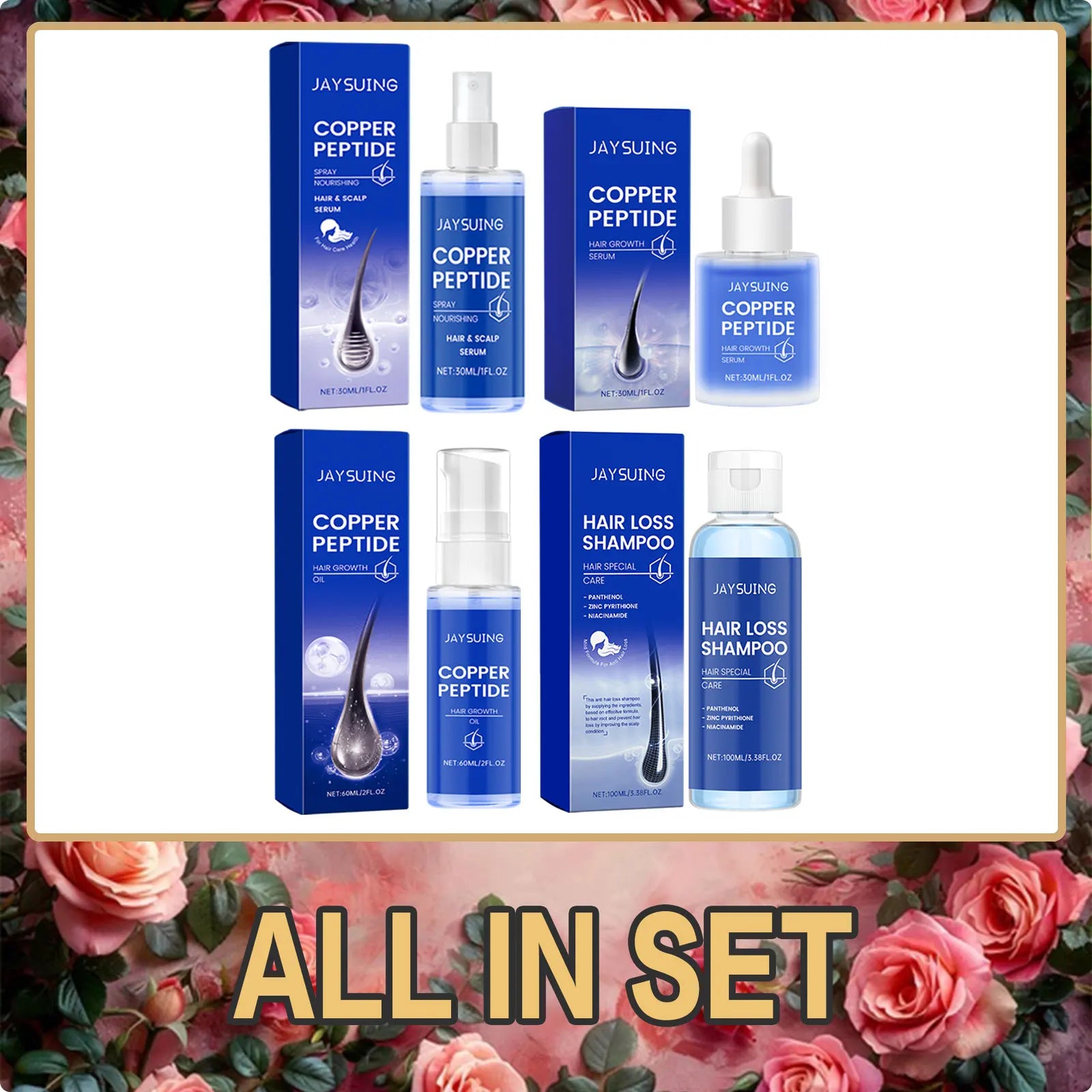 Copper-Peptide Hair Care Set — Shampoo Serum Spray Oil For Scalp Nourishment — Cobalt Blue | KIMLUD