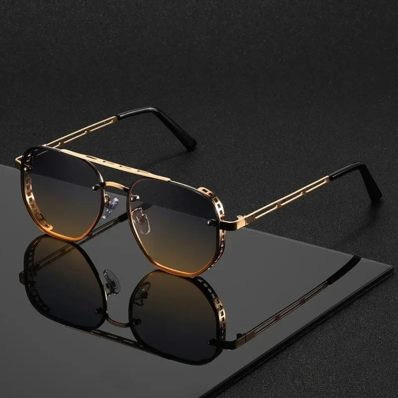 Steampunk Sunglasses Square Frame Alloy UV400 — Antique Gold | KIMLUD