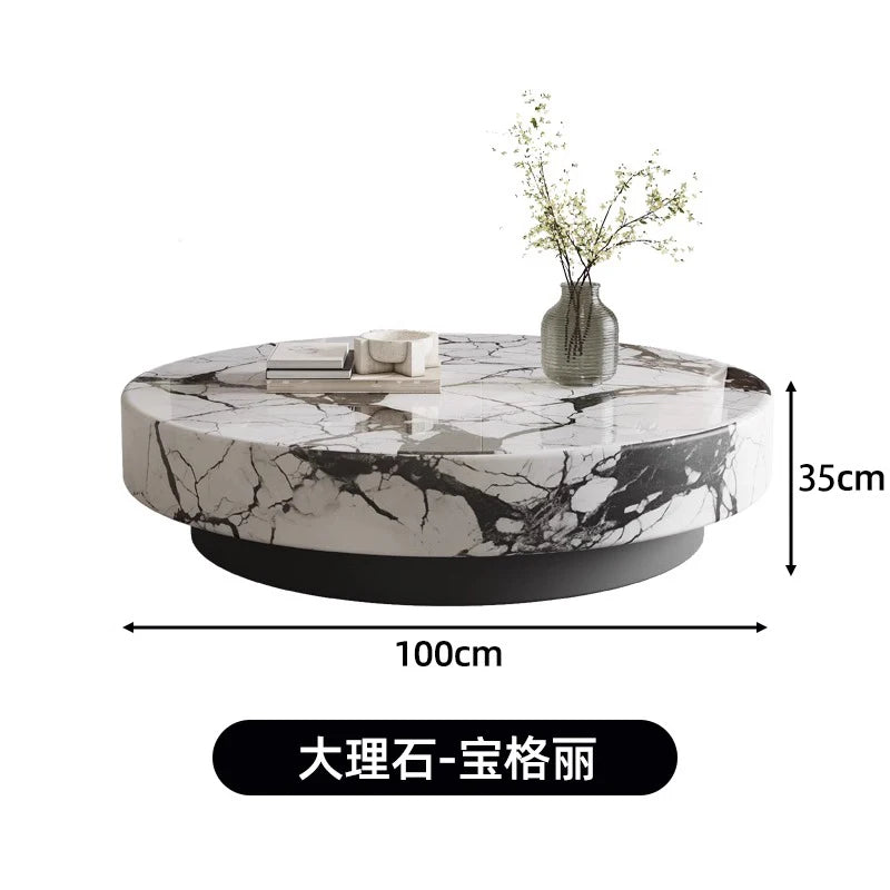 Marble Nordic Minimalist Coffee Table Round Marble Top — White | KIMLUD
