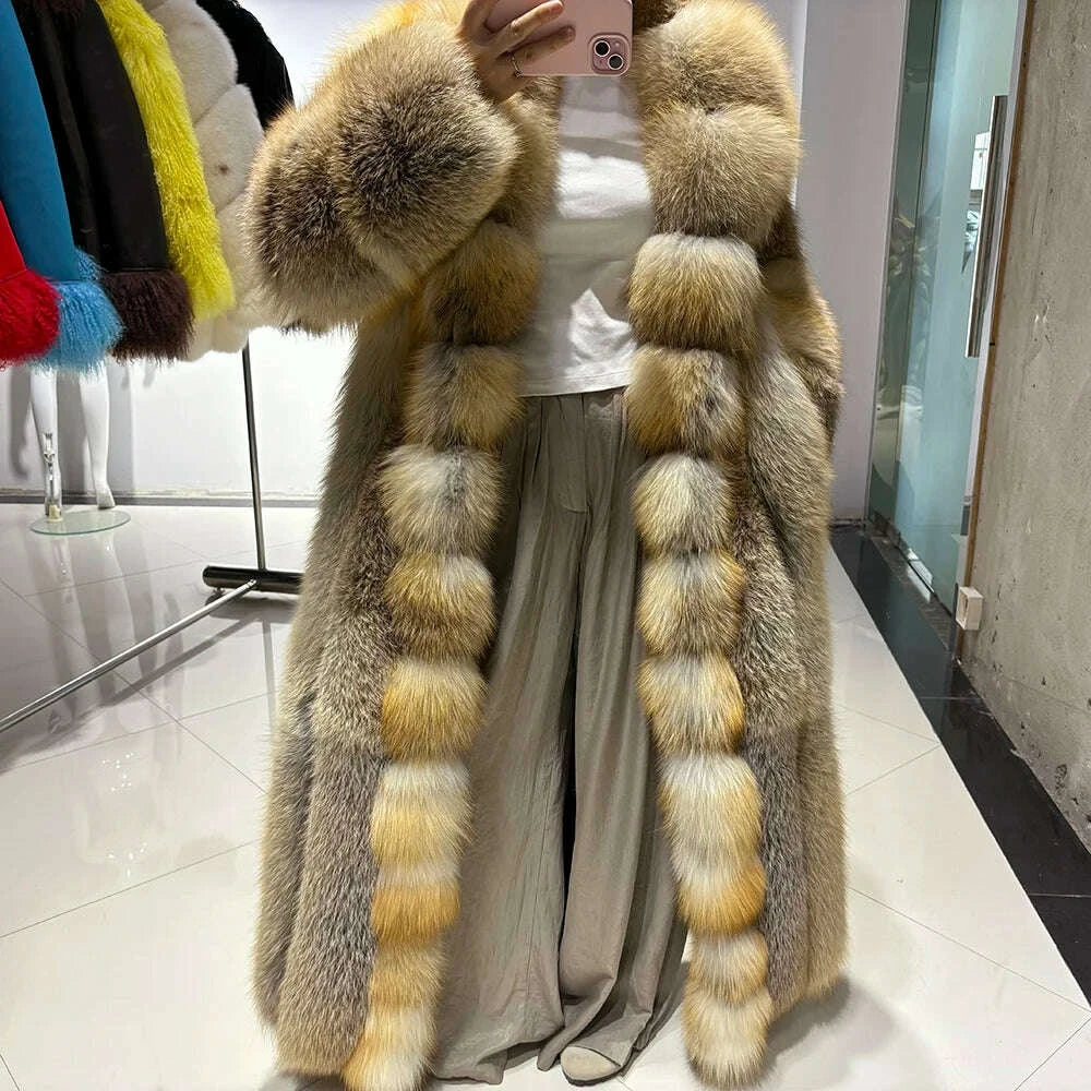 KIMLUD, YOLOAgain Luxury Long Real Fox Fur Jacket Coat Women2025 Winter Natural Golden Fox Fur Coat Outerwear, KIMLUD Womens Clothes