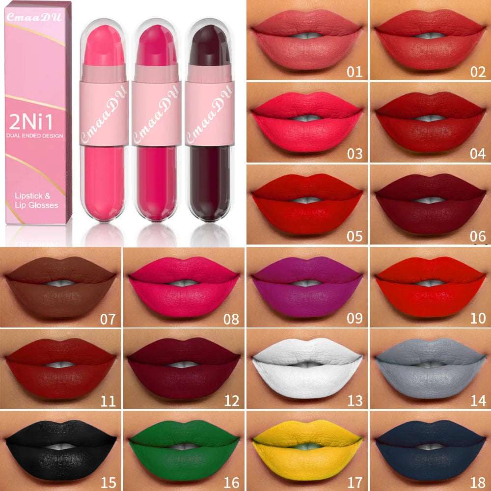 Lipstick - 2 In 1 Matte Lipstick - Double-Ended - Assorted Colors | KIMLUD