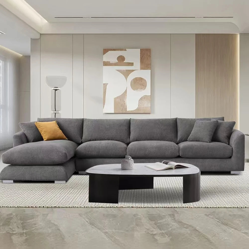 L-Shaped Cloud Down Chaise Sofa With Linen Upholstery And Removable Washable Covers — Ivory | KIMLUD
