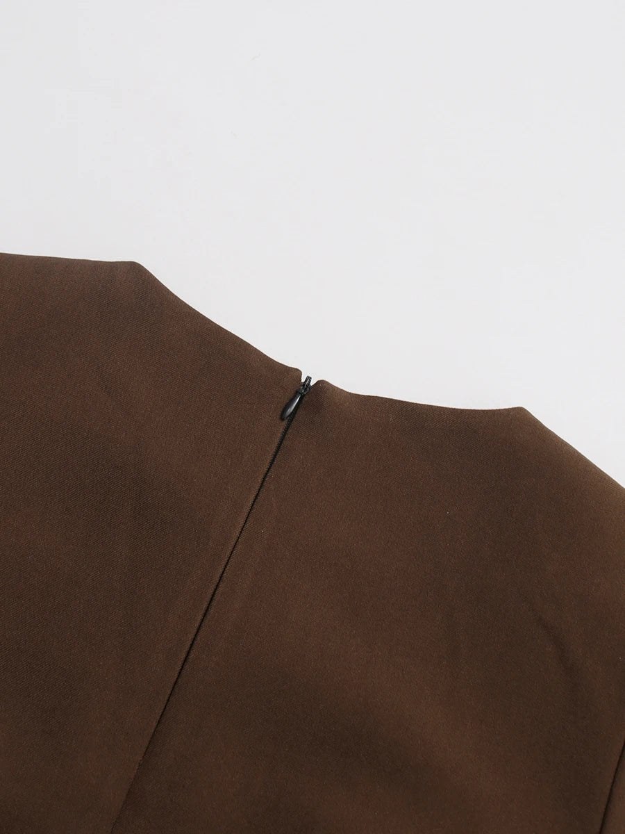 KIMLUD, TWOTWINSTYLE Solid Slimming Spliced Breasted Fashion Dresses for Women Round Neck Long Sleeves High Waist Dress Female Clothing, KIMLUD Womens Clothes