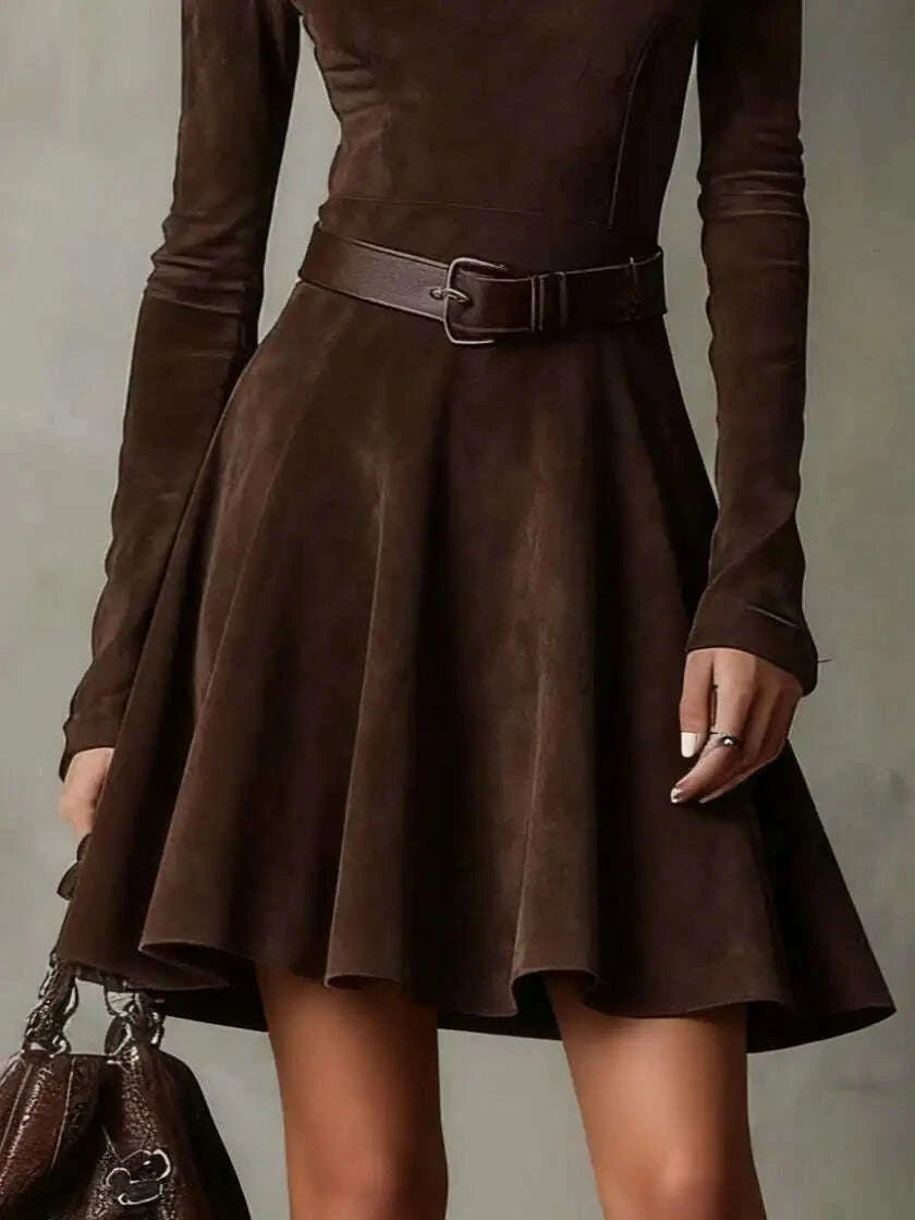 casual-o-neck-long-sleeve-suede-party-dress-elegantspl-it-solid-slim-long-dress-women-fashion-with-belt-tie-up-maxi-dresskimludkimlud-35561560