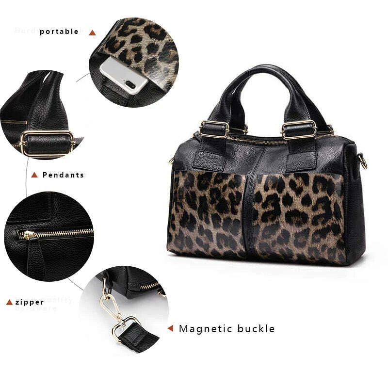 KIMLUD, Aidrani Fashion Leopard Pattern Genuine Leather Women's Bag Large Capacity Women's Handbag Cowhide Multi functional Shoulder Bag, KIMLUD Womens Clothes