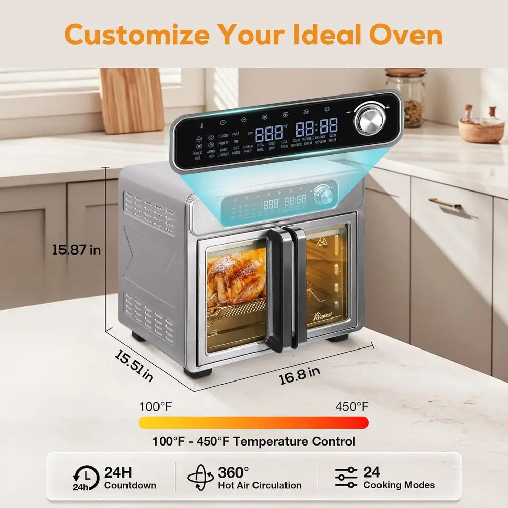 Stainless Steel Air Fryer Toaster Oven 24 Functions — Stainless Steel | KIMLUD