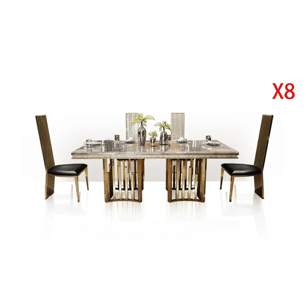 Marble Dining Table Set With Gold Frame — Gold | KIMLUD