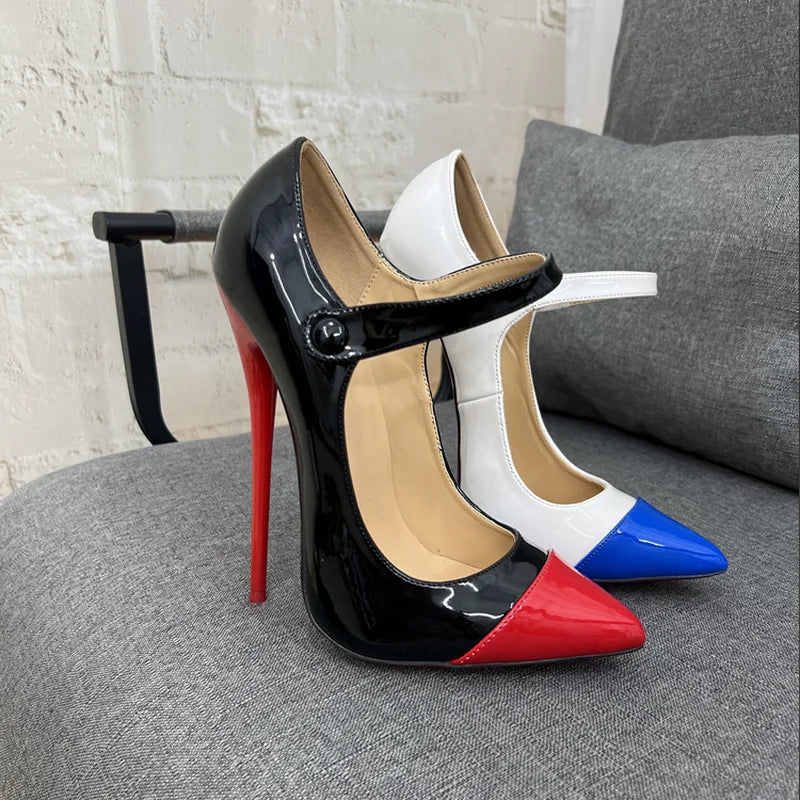 Stiletto Pumps – Front Strap – Patent Leather – Multicolor | KIMLUD