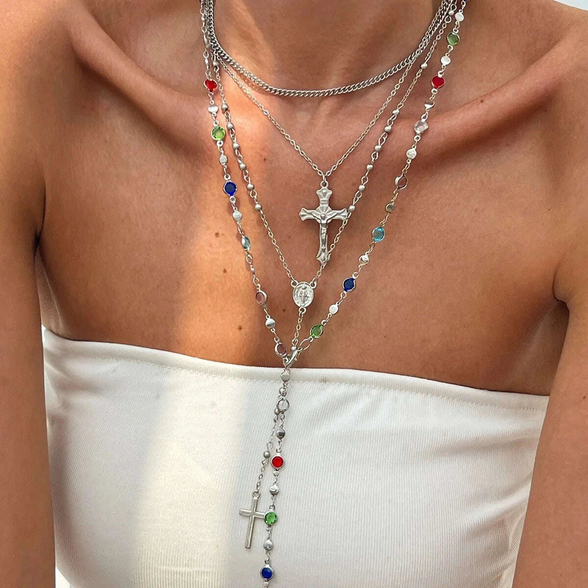 4pcsset-cross-colorful-crystal-necklaces-for-women-simple-gold-silver-color-y-shaped-pendant-necklace-set-new-christian-jewelrykimludkimlud-35576753