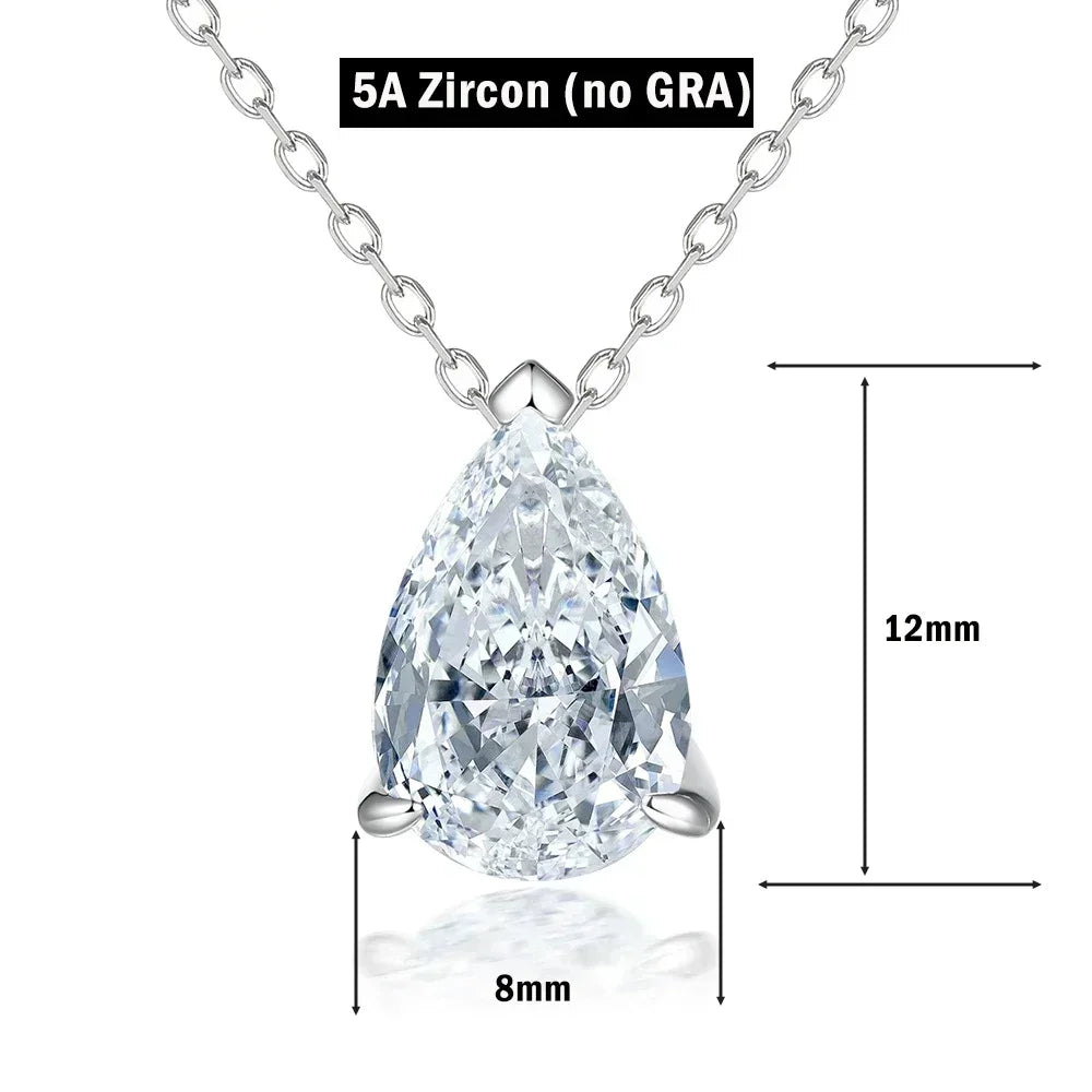 1/2/3/4CT Water Drop Moissanite Pendant Necklace for Women Certified 925 Silver Pear Cut Solitaire Diamond Pendant Neckchain