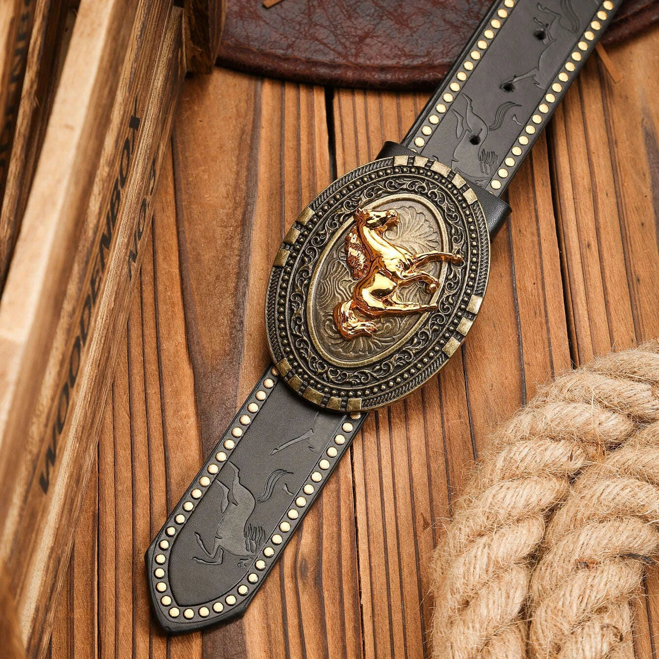 KIMLUD, A Western-buckle PU belt suitable for both men and women, a unique and retro brown belt (with perforated nails included), KIMLUD Womens Clothes