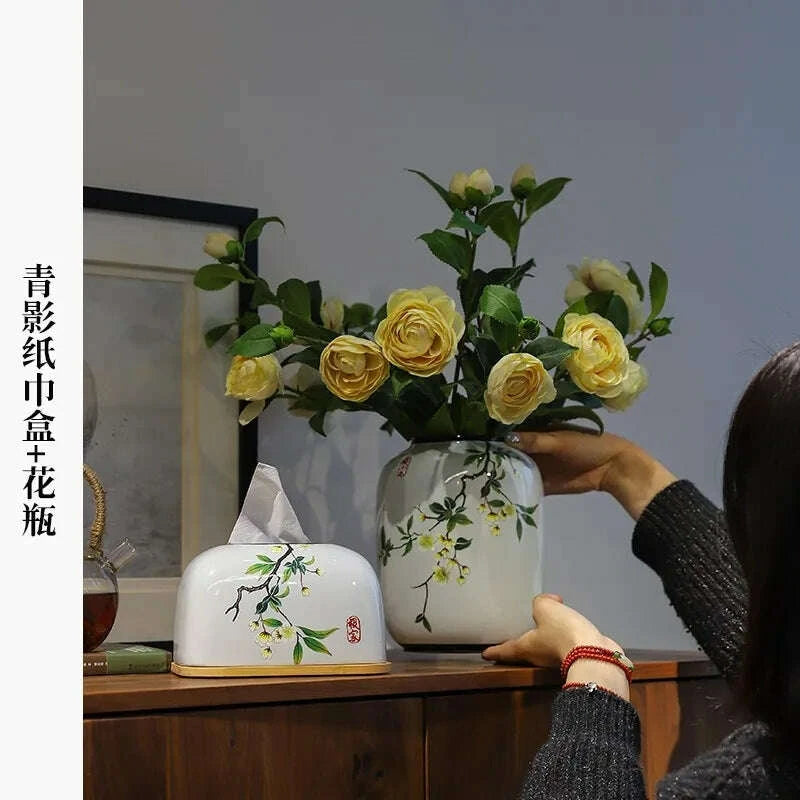 KIMLUD, Chinese ceramic vase ornament, living room entrance floral art, home hydroponics creative simple round housewarming gift flower, KIMLUD Womens Clothes