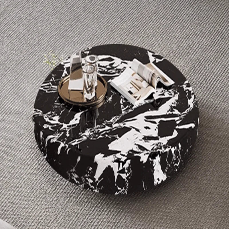 Marble Nordic Minimalist Coffee Table Round Marble Top — White | KIMLUD
