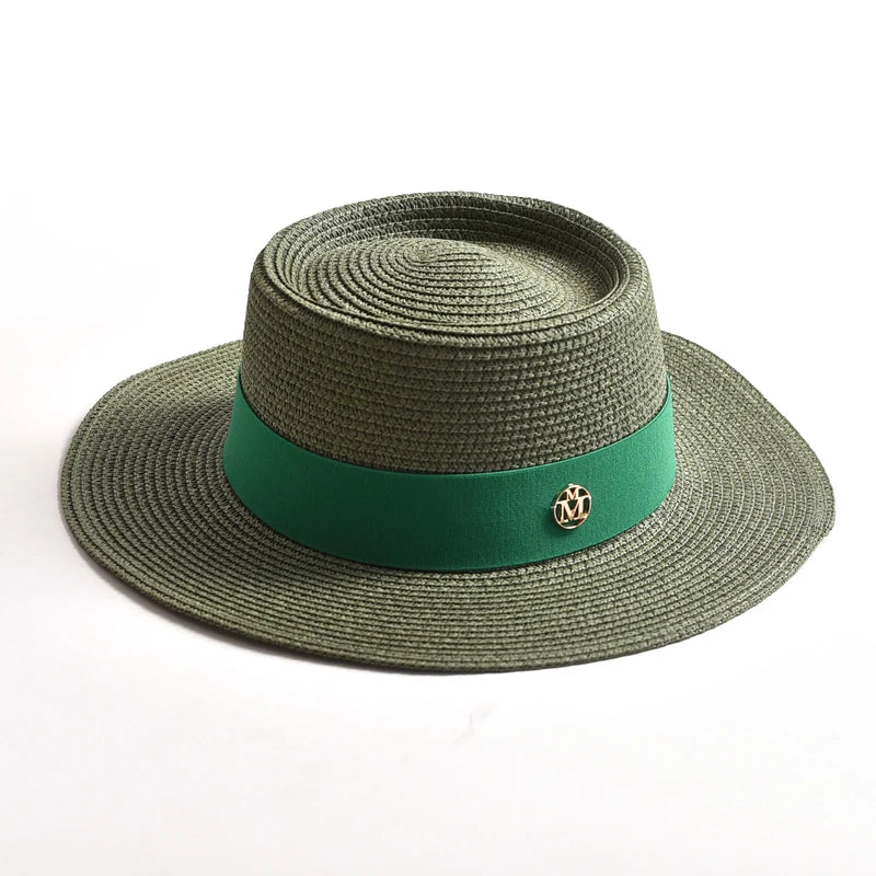 Hats and Caps Flat Brim Sun Hat with Ribbon — Natural | KIMLUD