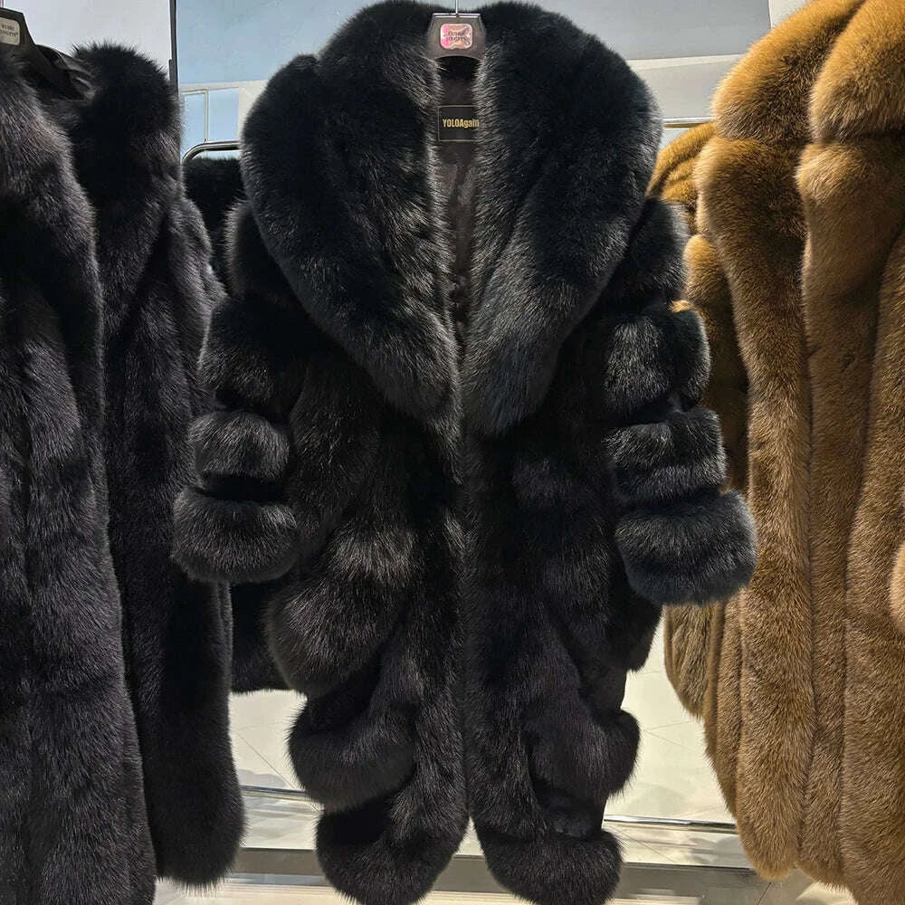 KIMLUD, YOLOAgain 2025 Winter Warm Luxury Real Fox Fur Coat Women Pink Fox Fur Jacket Long, KIMLUD Womens Clothes