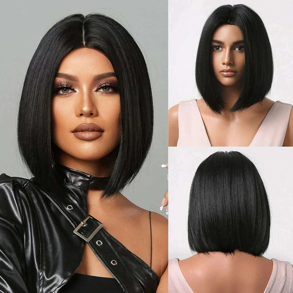 KIMLUD, Short straight synthetic wig Ginger Brown Bob wig with straight bangs Ladies Cosplay daily natural high temperature silk wig, KIMLUD Womens Clothes