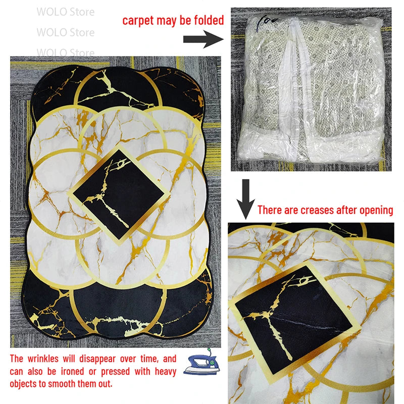 Luxurious Rococo Geometric Area Rug — Gold | KIMLUD
