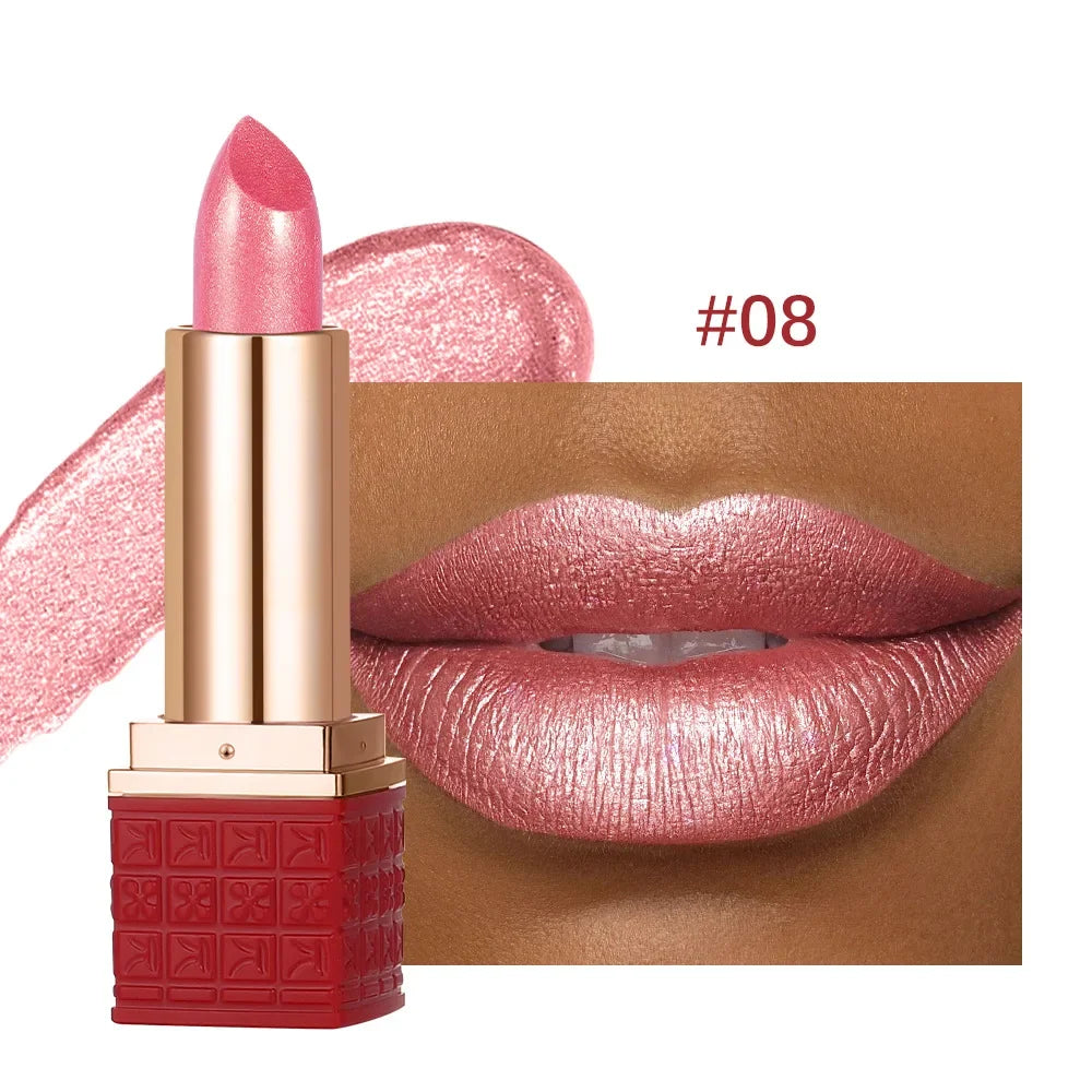 Metallic Lip Gloss Glitter Glaze Waterproof Long-Lasting — Bright Red | KIMLUD