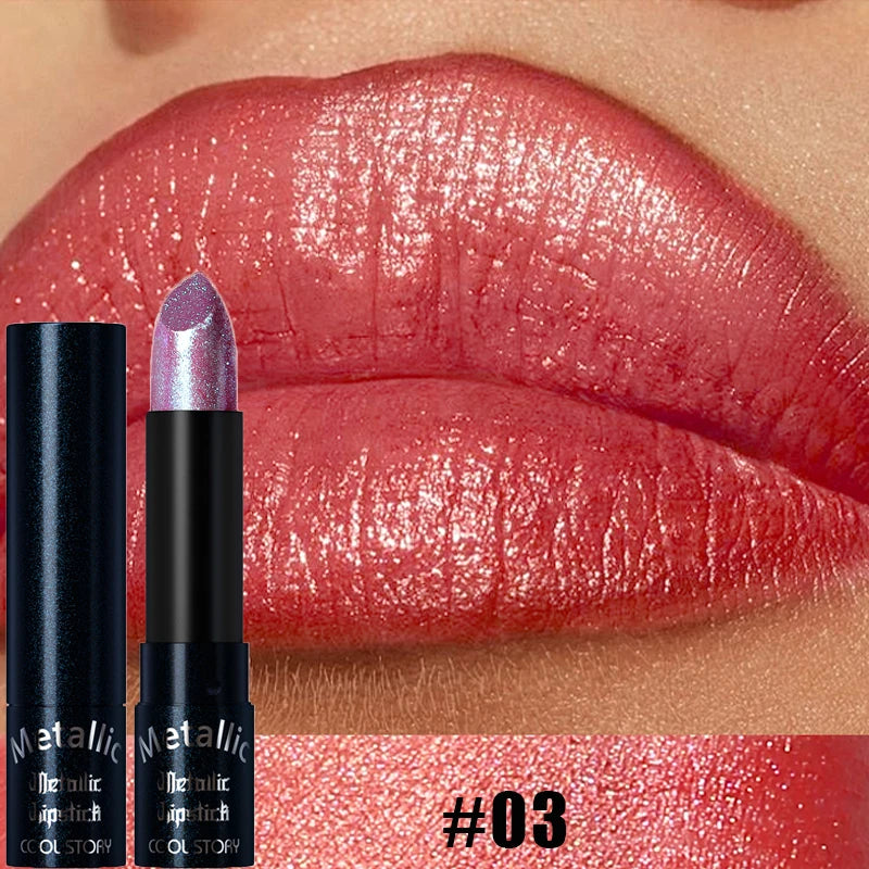 Diamond Pink Lipstick Metallic Glitter Lipstick Waterproof Shiny Pearlescent Dark Blue Red Matte Lip Gloss Halloween Lips Makeup