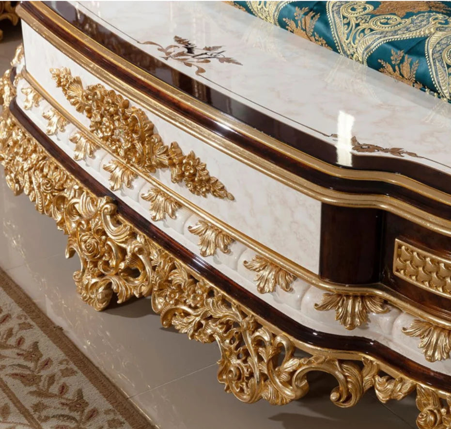Velvet King Bed Double Tufted Carved Headboard — Deep Blue | KIMLUD