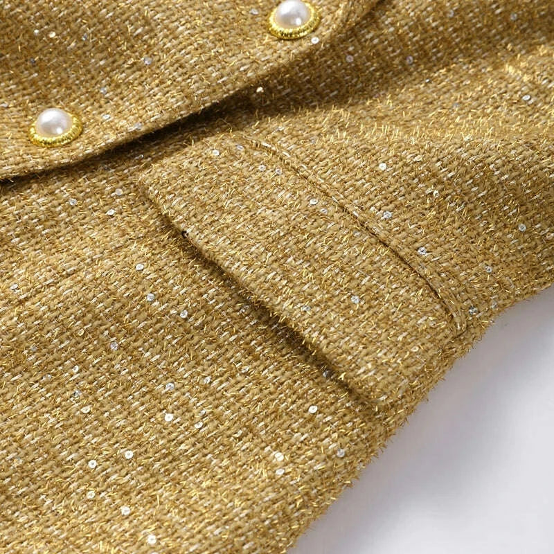 KIMLUD, Elegant V-neck Sequin Blazer Women Double Breasted Full Sleeves Solid Slim Jackets Lady 2025 Autumn Formal Female Outwears New, KIMLUD Womens Clothes