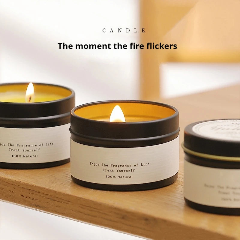 Tin Can Candle Aromatic With Wooden Wick For Home Decor And Outdoor Ambience — Black | KIMLUD