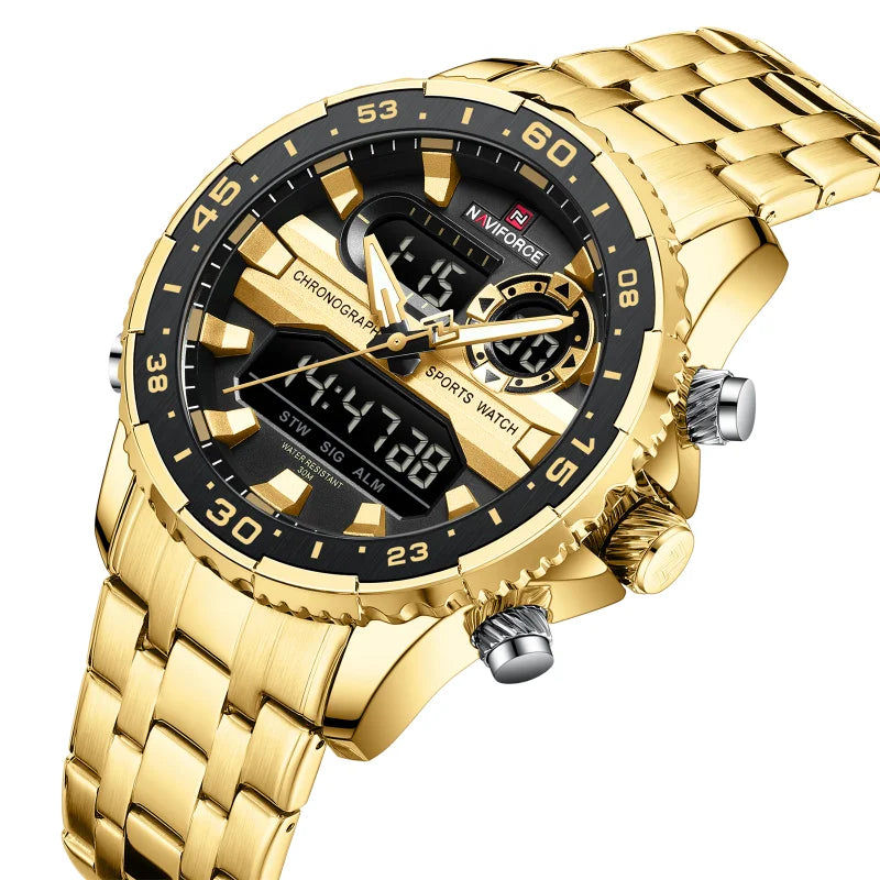 NAVIFORCE Fashion Brand Black Gold Men Watch Fashion Luxury Quartz Wrist Watches Sport Waterproof Stainless Steel Strap NF9234