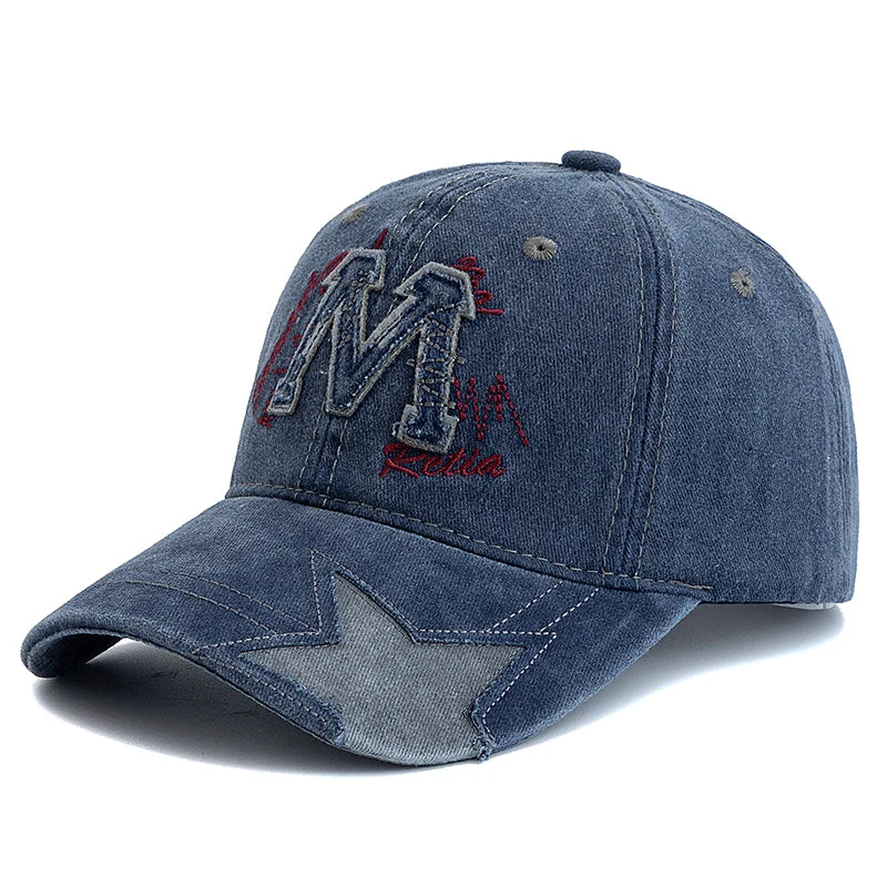 New Style Unisex Retro Baseball Cap M Letter Embroidery Dad Hat Star shaped Style Women And Men Outdoor Washed Cotton Cap