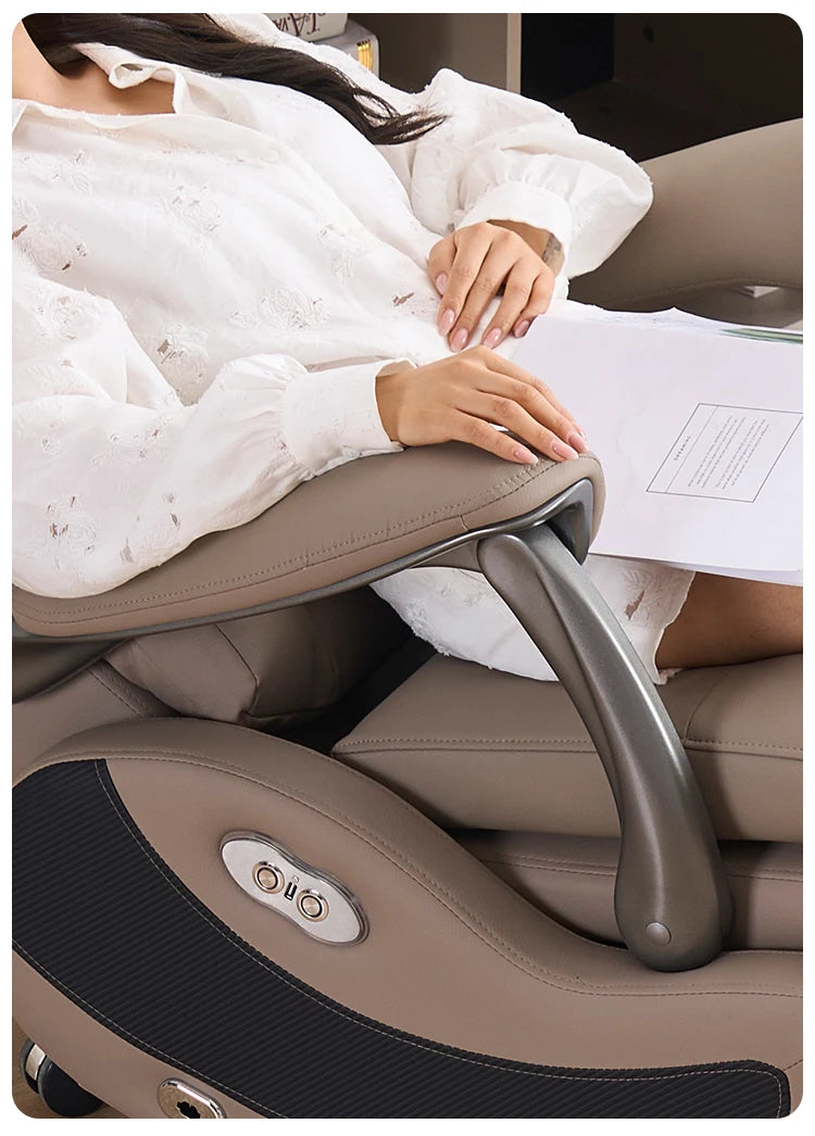 Leather Executive Swivel Chair Massage — Beige | KIMLUD