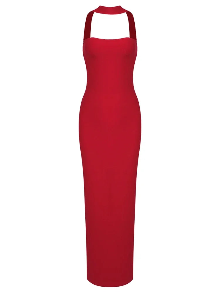 Dresses – Backless Halter Maxi – Polyester | KIMLUD
