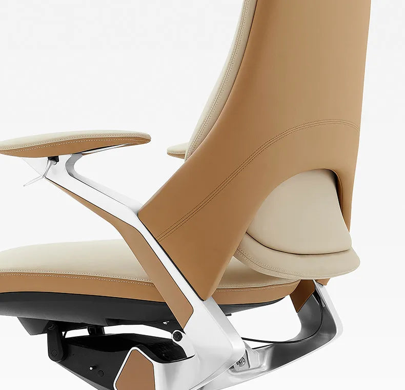 Leather Ergonomic Office Chair Solid — Ivory | KIMLUD