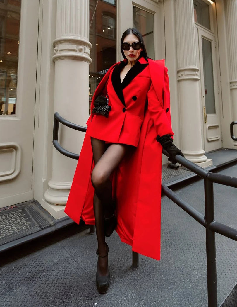 Elegant Women's Formal Dresses Suit Gowns Jacket and Long Over Jacket Coat For Female Double-Breasted 2 Pieces Suit Customized