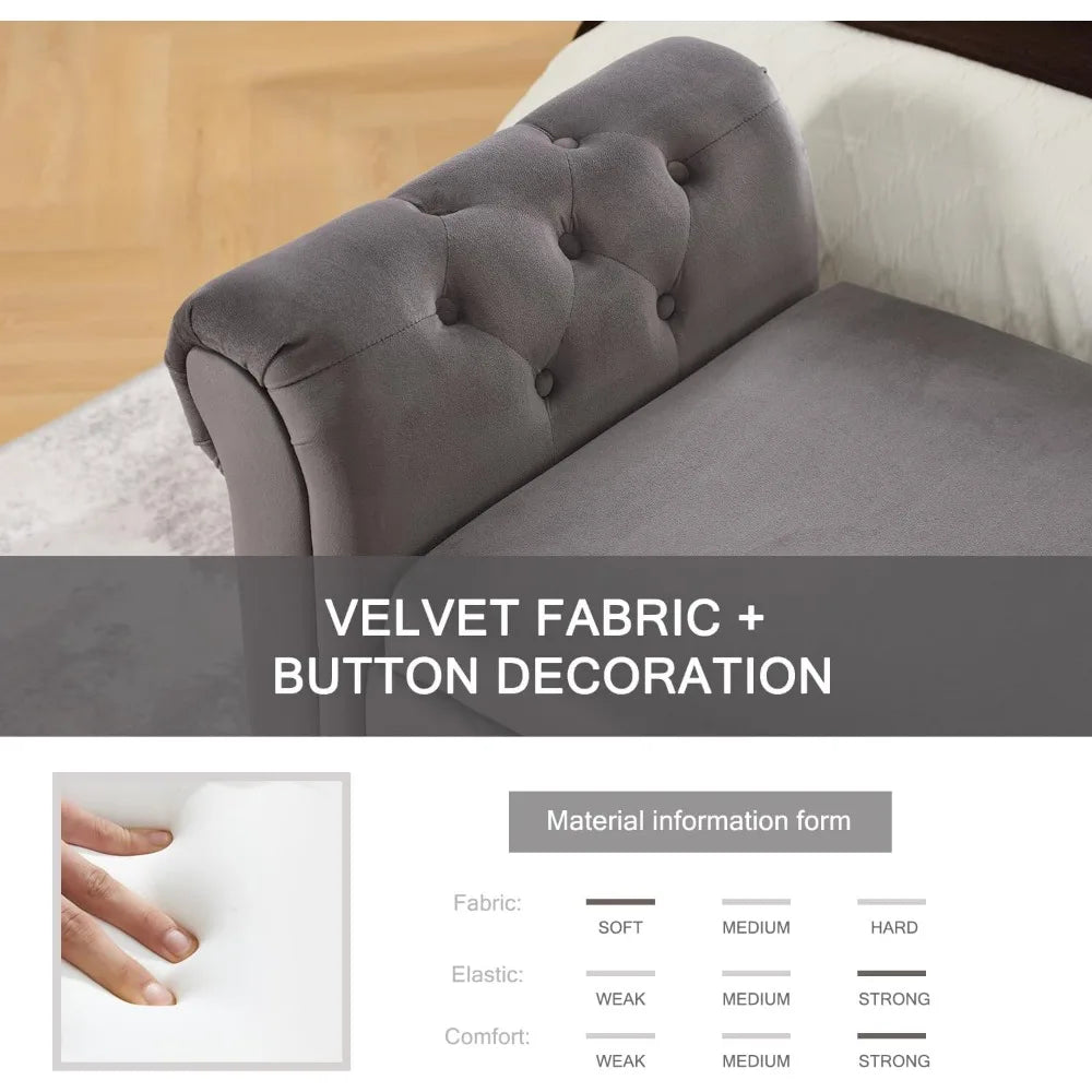 Velvet Storage Bench with Button for Entryway, Living Room63'' Storage Ottoman Bench for Bedroom, End of Bed Bench with Arms