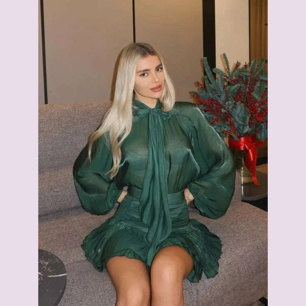 bow-lace-up-top-pleated-short-skirt-two-piece-sets-casual-fashion-shirt-glitter-blouse-high-waist-half-skirts-womens-clothing-kimlud-kimlud-33916417