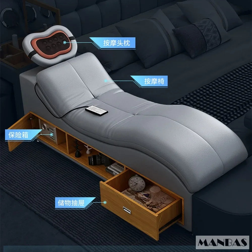 Genuine Leather King-Size Bed With USB Massage — Graphite Gray | KIMLUD