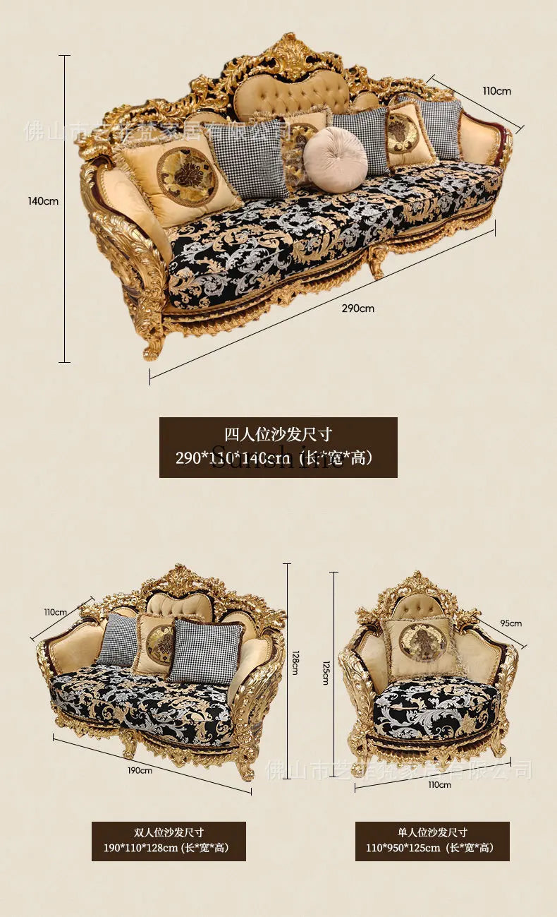 French aristocratic living room furniture European style luxury high-end gold fabric sofa