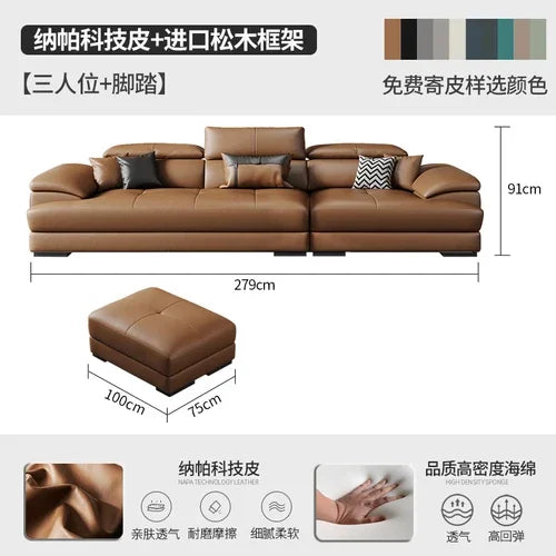 Genuine Leather Sectional Sofa Modular Corner — Camel Tan | KIMLUD