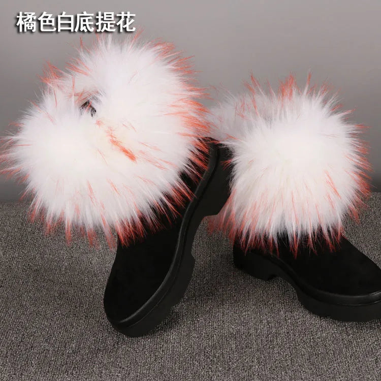 Faux Fur Boots Leg Warmer Cuffs Elastic DIY Accessory — Black | KIMLUD