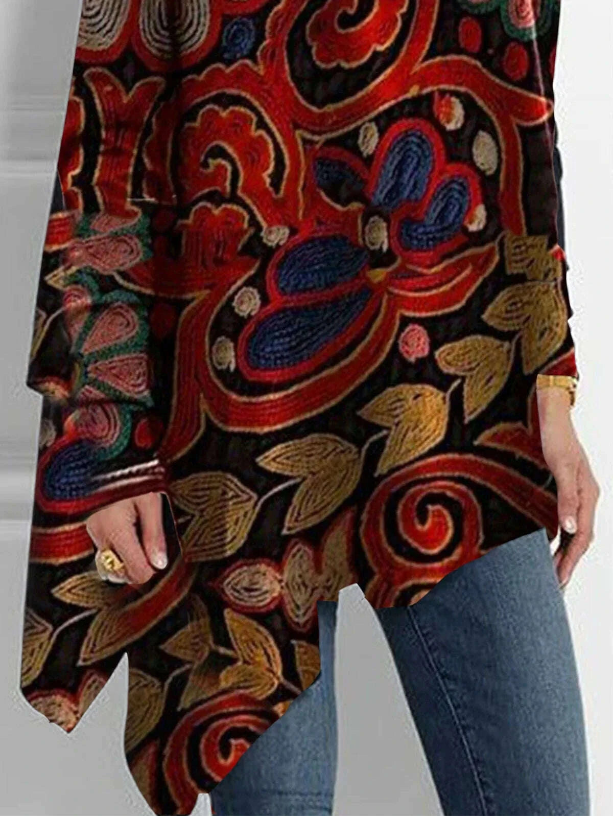 KIMLUD, Women's Plus Size Irregular Hem Blouse Autumn Winter Fashion Retro Long Sleeve T-Shirt Turtleneck Casual Loose Asymmetrical Top, KIMLUD Womens Clothes
