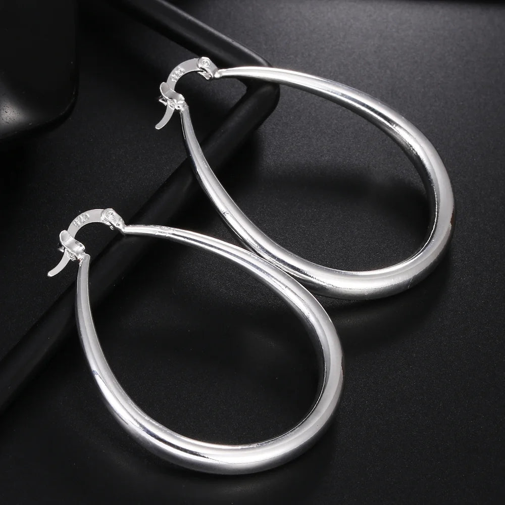 Sterling Silver Hoop Earrings 41mm Smooth Circle — Silver | KIMLUD
