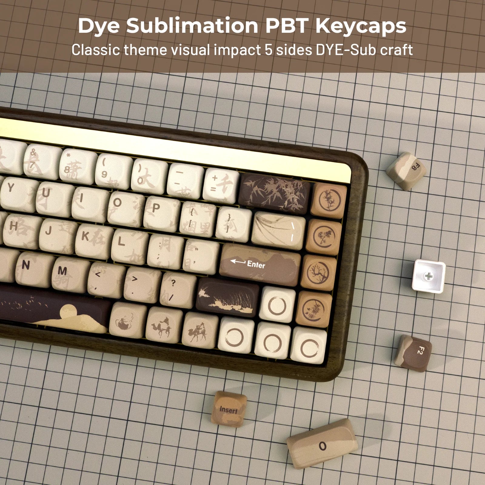XVX Brown MOA Keycaps Chinese Style PBT Keycaps 140 Keys Thermal Sublimation Cherry MX Mechanical Keyboard Keycaps Accessories