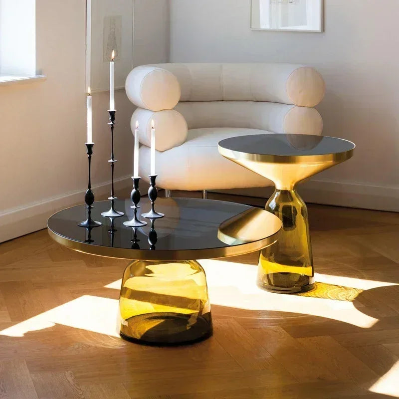 Nordic Creative Glass Round Coffee Table Combination Living Room Reception Side Table Transparent Light Luxury Coffee Tables