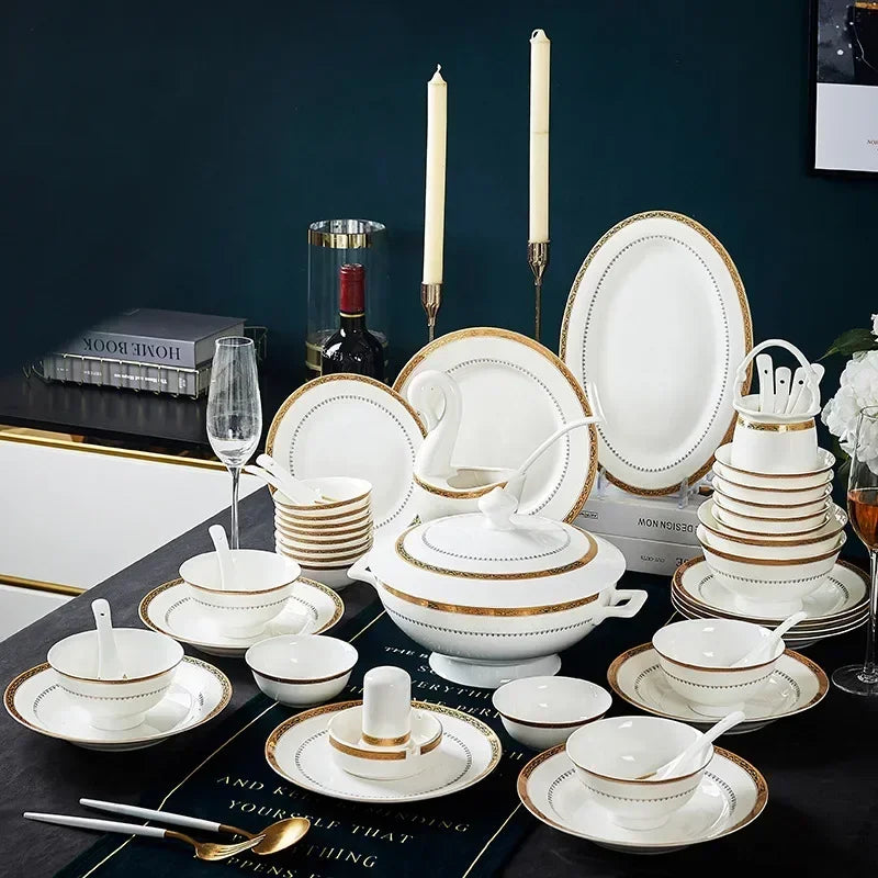Jingdezhen Porcelain Bowl and Plate Set Modern Minimalism — Ivory White | KIMLUD