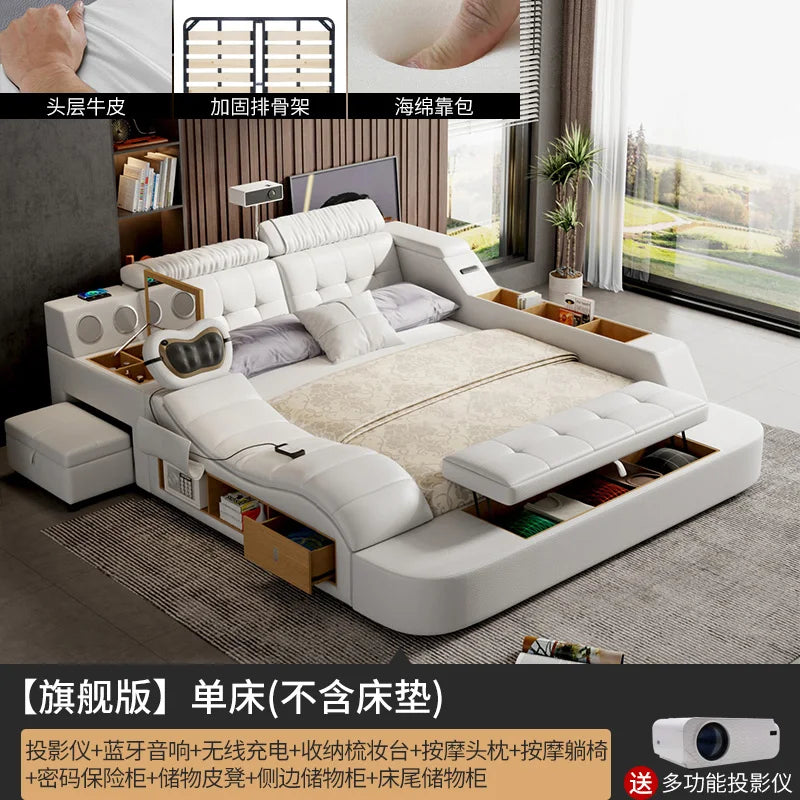 multifunctional king size Double bed bases bed frame storage twin letto matrimoniale Massage chair projector bedroom furniture