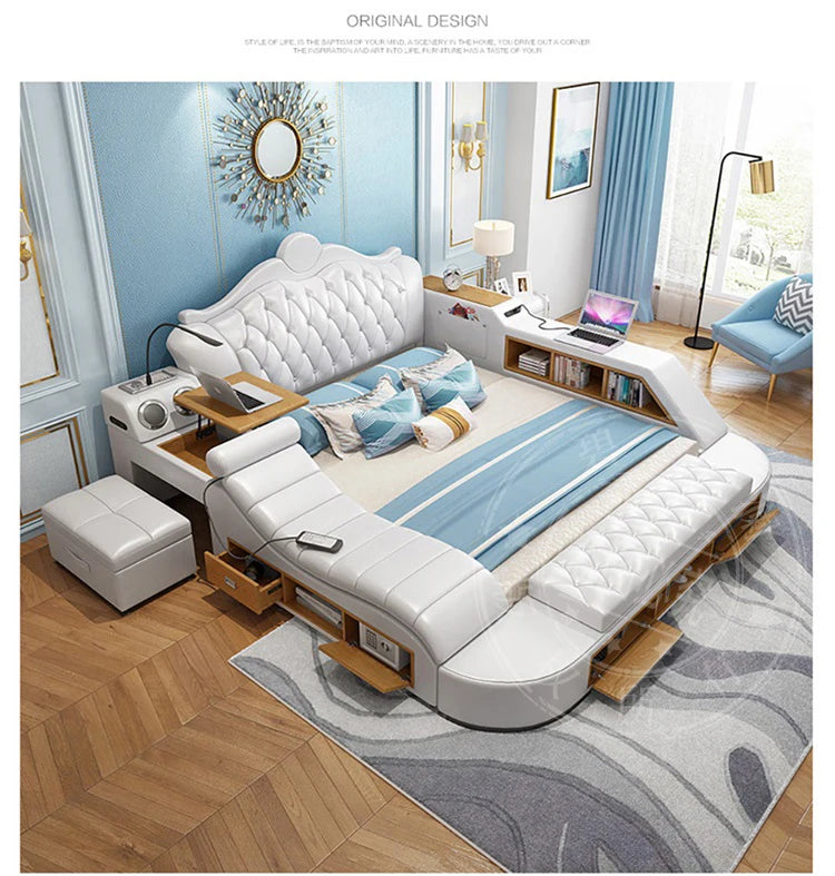 Solid Wood Headboard Storage Bed With Drawers — Ivory White | KIMLUD