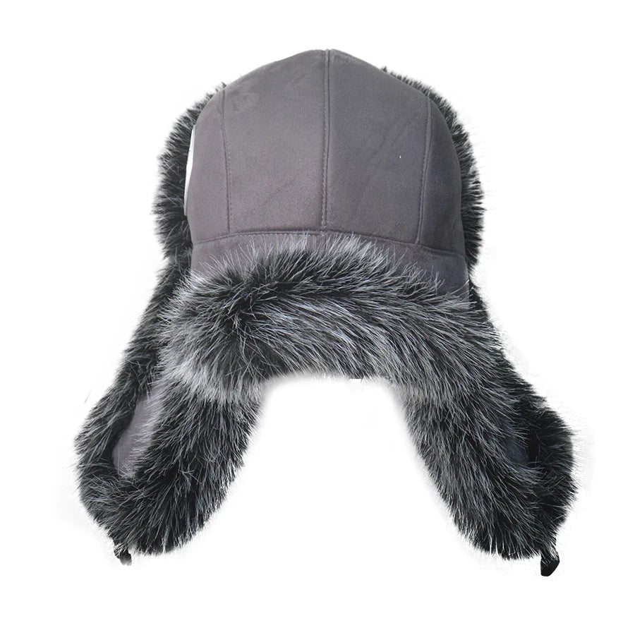 2025 New Men's 100% Natural Fake Fox Fur Bomber Hats Winter Russian Man Warm Faux Fox Fur Hat Male Fake Fur Caps