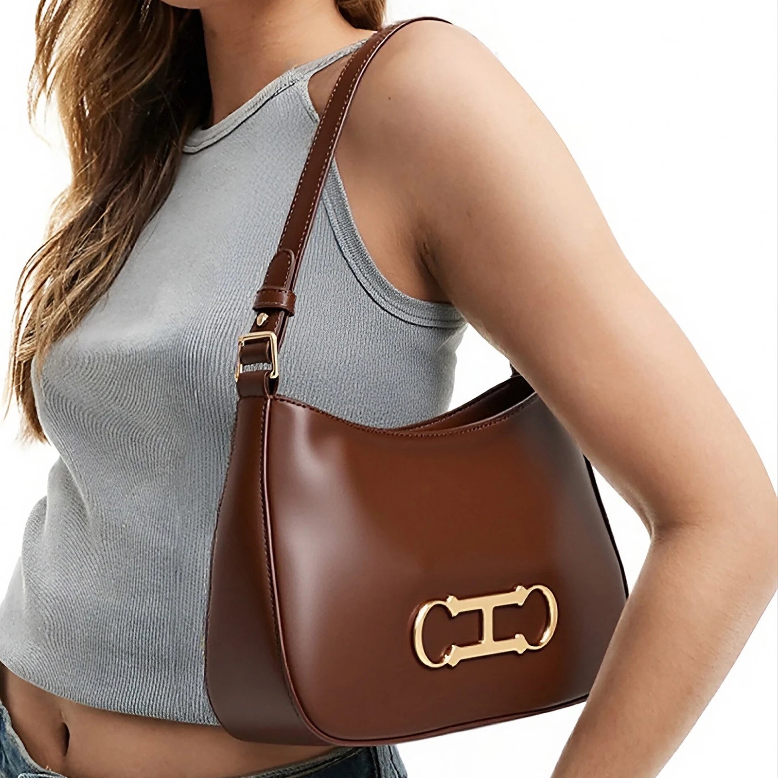 Women's Fashionable Solid Color Letter Design Shoulder Bag Handbag for Casual Use